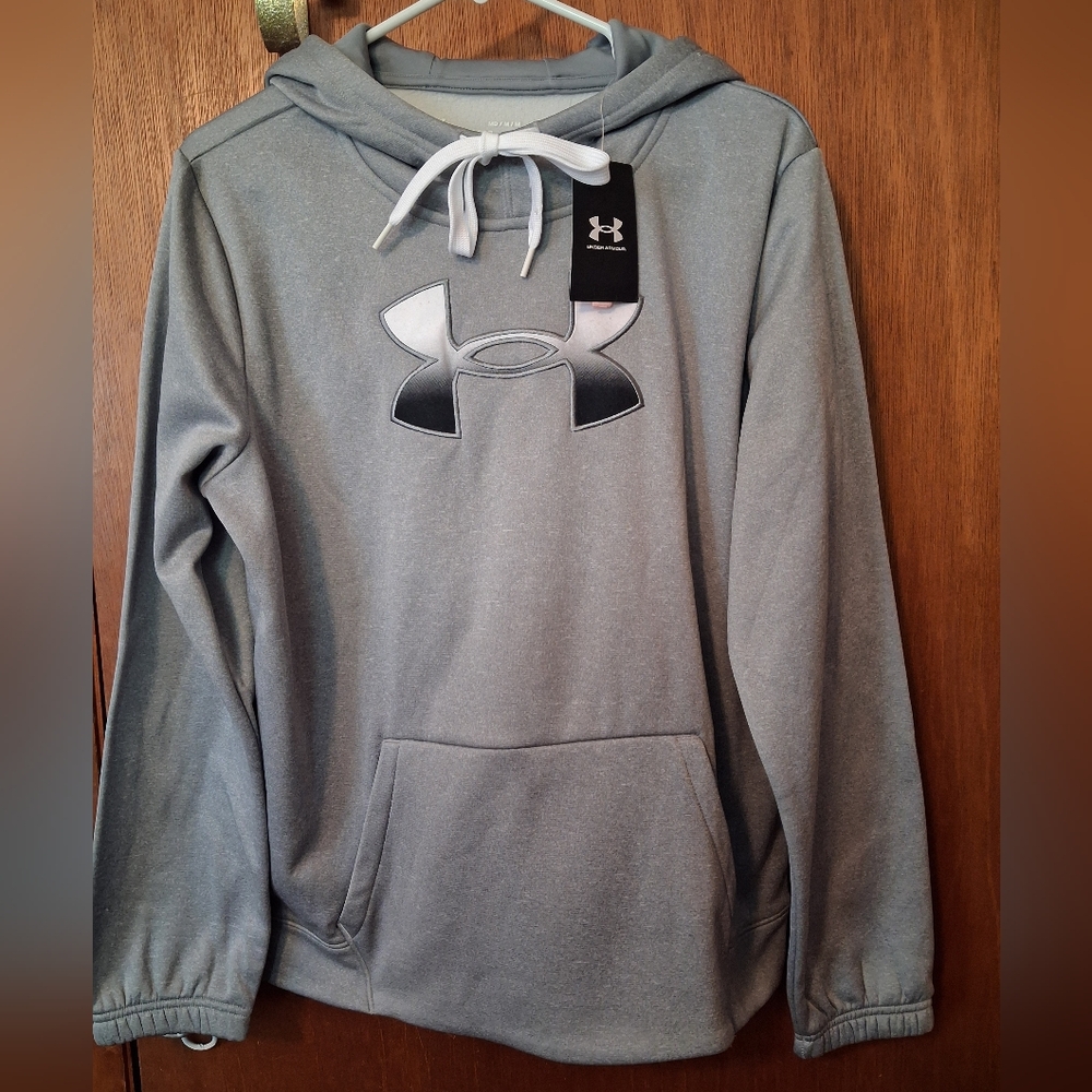 Under Armour Pullover Fleece Big Logo Gradient Gray Flock Hooded Hoodie M NWT